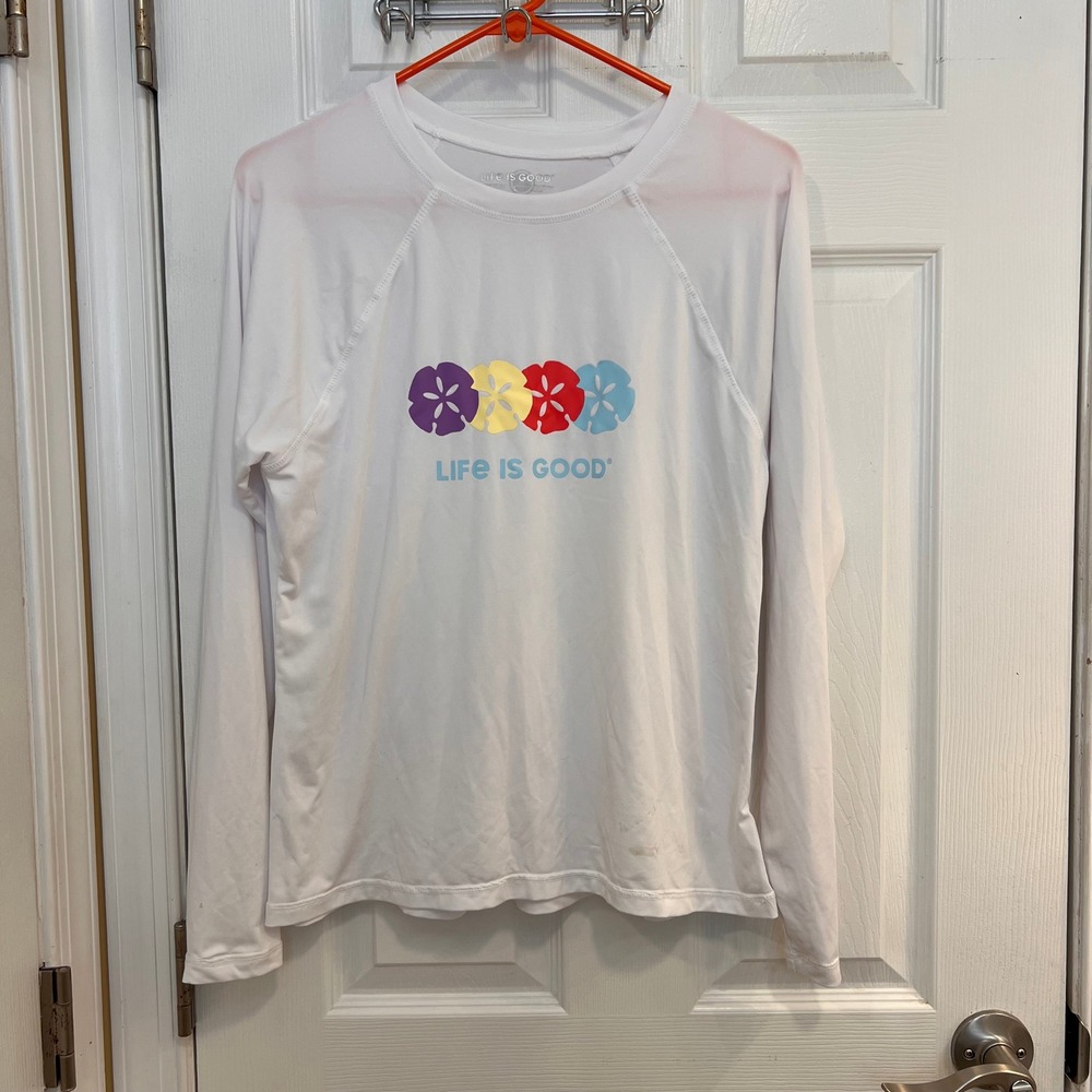 Life‎ Is Good White Long Sleeve Rash Guard Sun Shirt